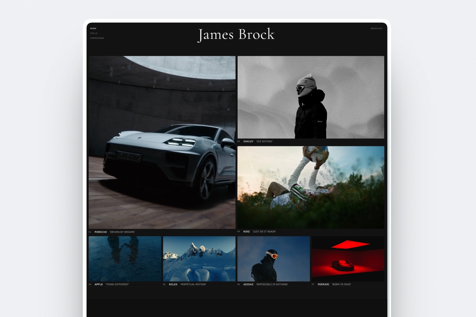 Filmmaker portfolio website built with Framekit