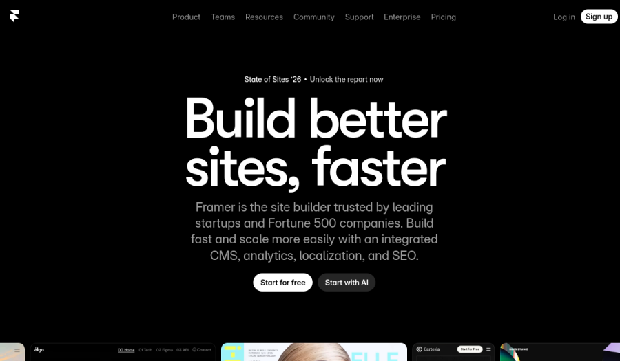 The Framer website builder homepage