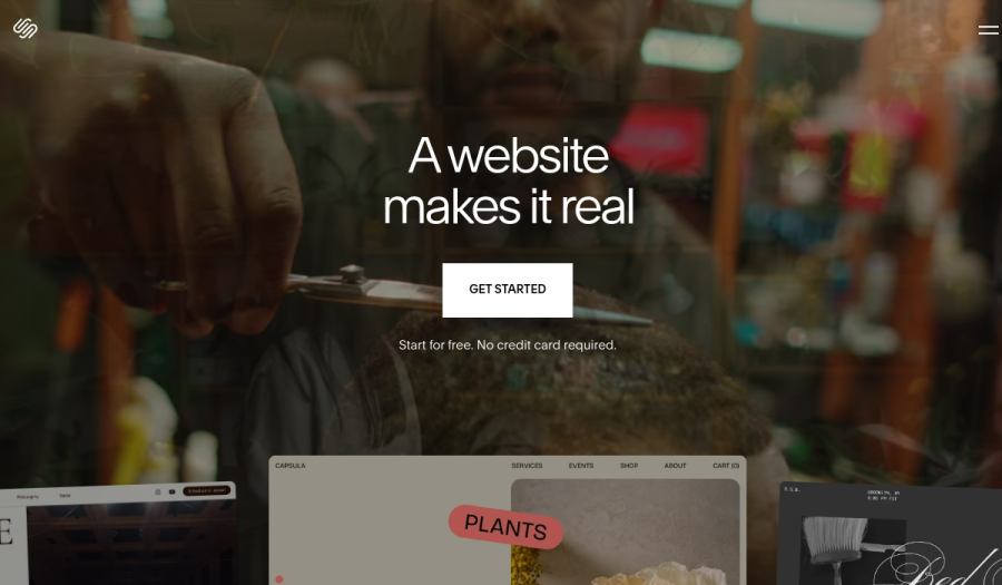 The Squarespace website builder homepage