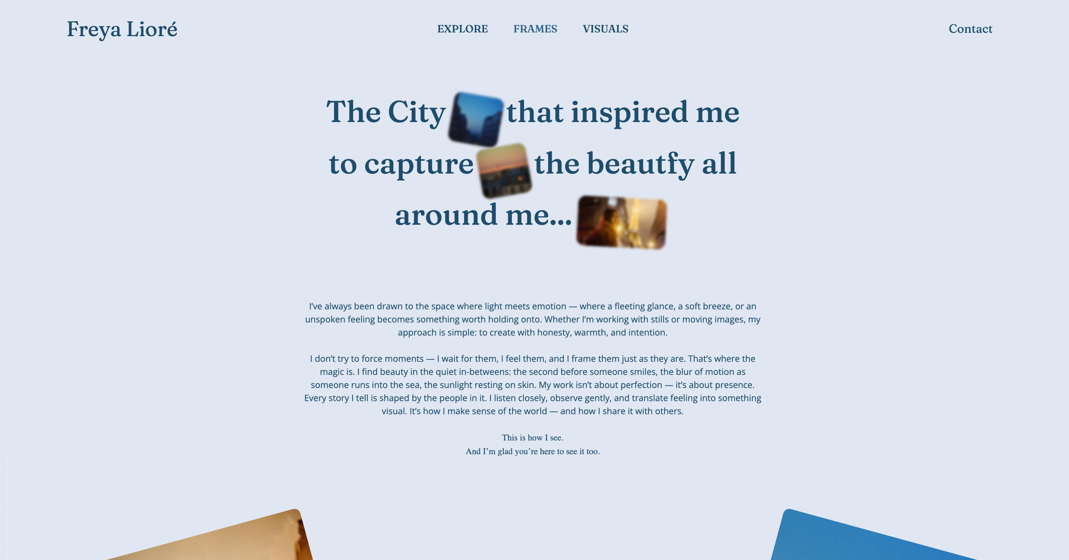 Framekit videographer portfolio with project case study layout